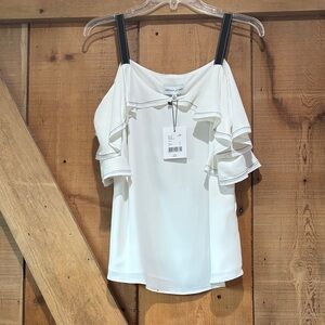 White Ruffle Cold Shoulder Blouse